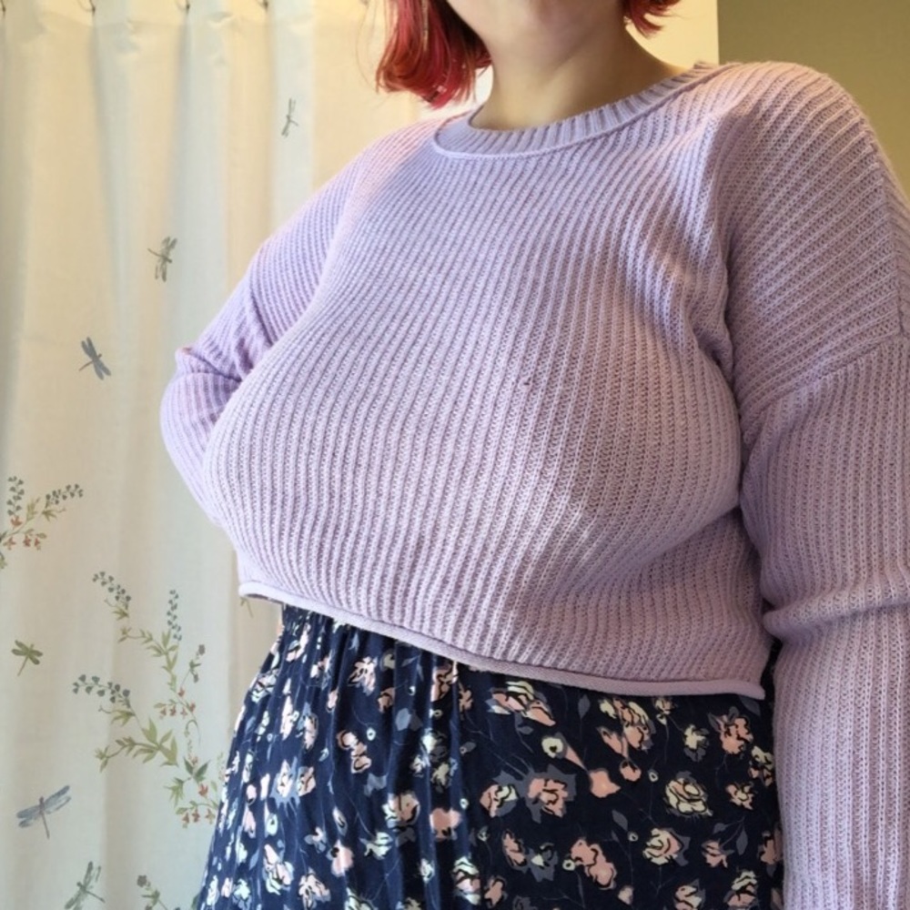cropped purple knit sweater
